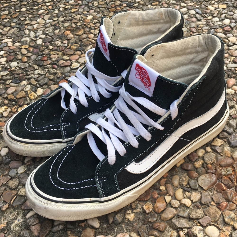 Black canvas hi top vans